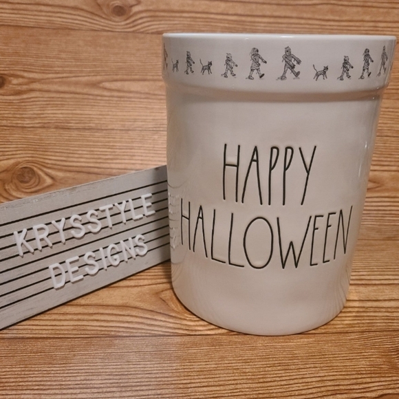 Rae Dunn Happy Halloween Utensil Holder Mummy Cat - Picture 1 of 4